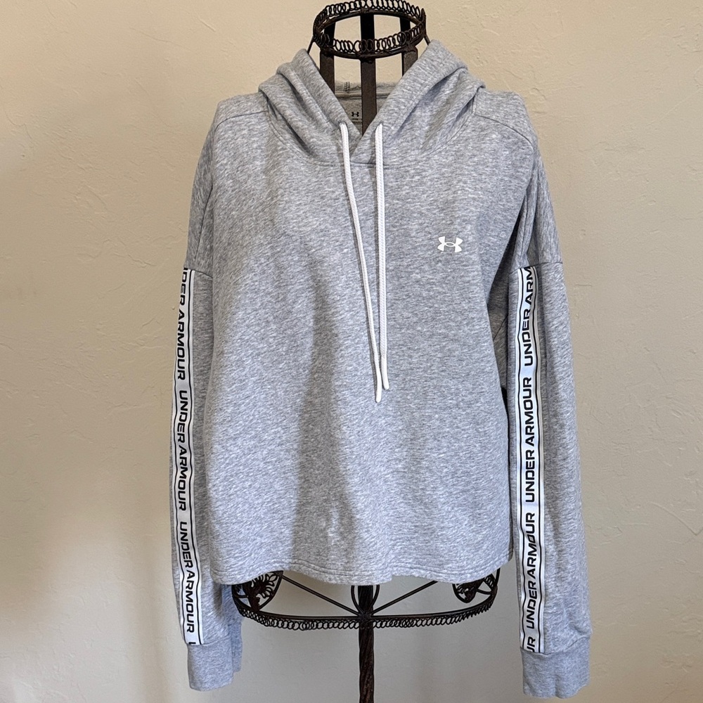 Under Armour Light Gray Pullover Hoodie with Logo Tape Sleeves